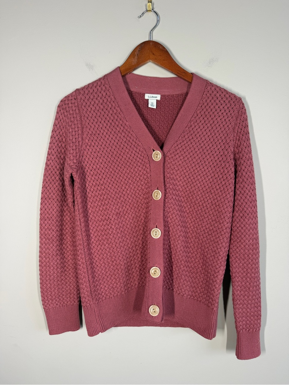 L.L. Bean Rose Pink Button-Front Knit Cardigan Sweater, Size XS